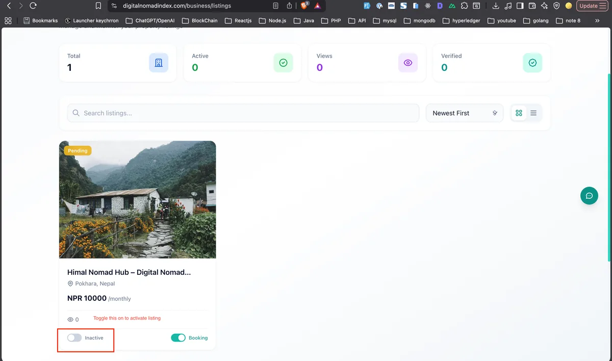 Activating and publishing a coworking space listing on Digital Nomad Index to go live